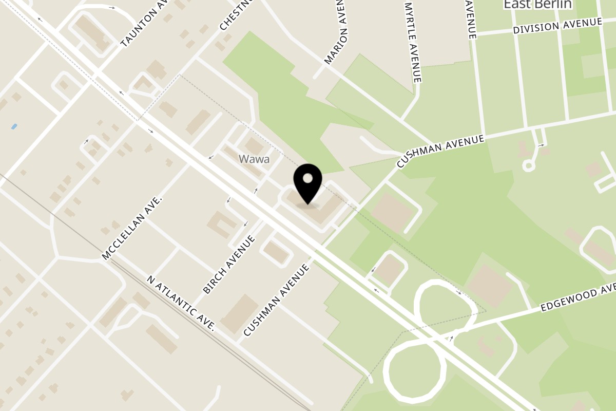 Map showing the location of Raceway Bagels Berlin on 421 NJ-73 in Berlin